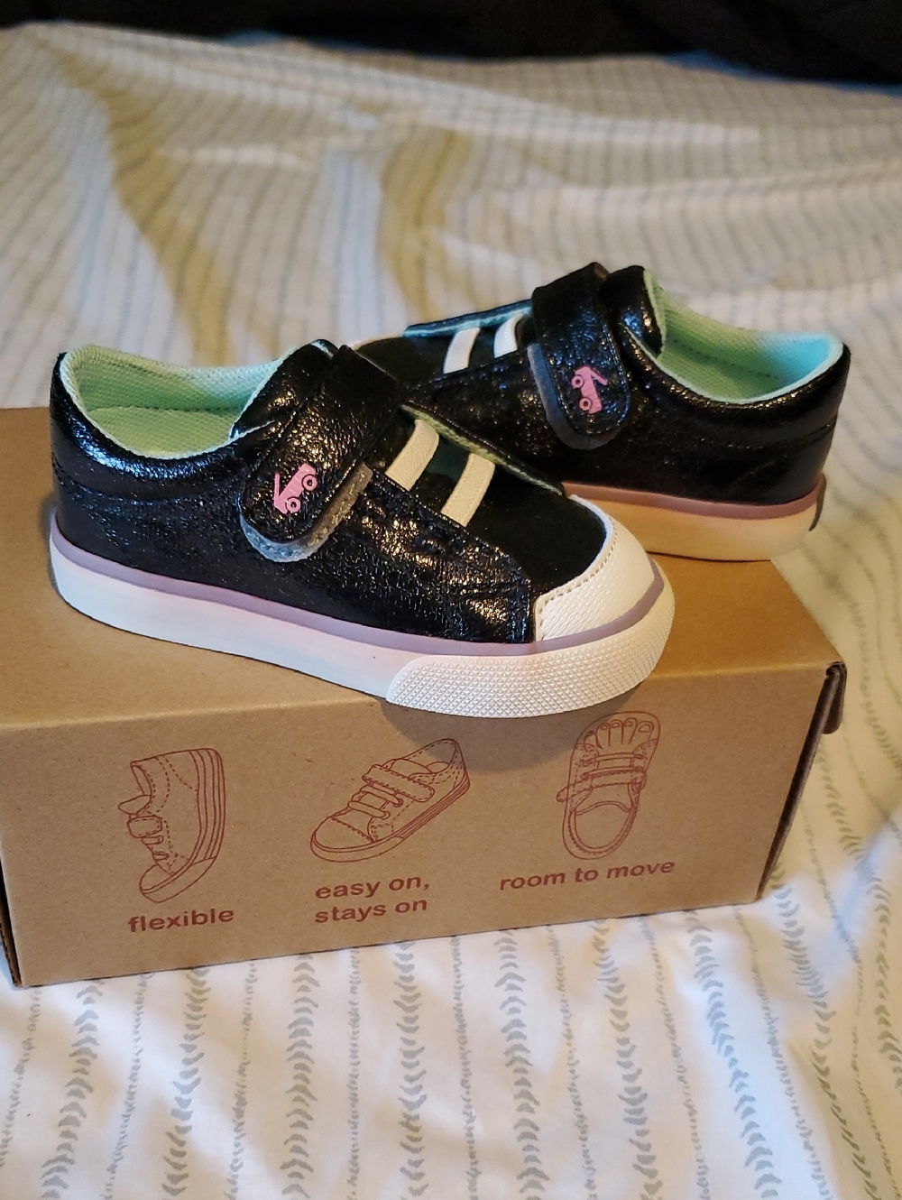 See Kai Run Black Glitter Sneakers with Pink Trim